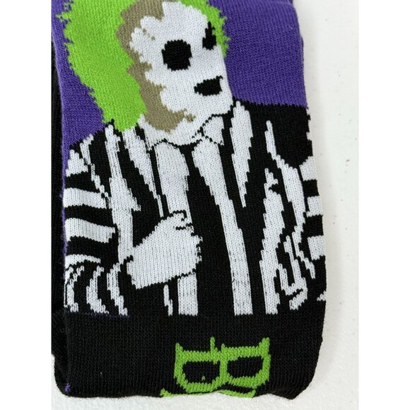 Spooky Striped Character Socks Mens 6–12 Black Purple Green Novelty Crew NWT - Picture 4 of 5